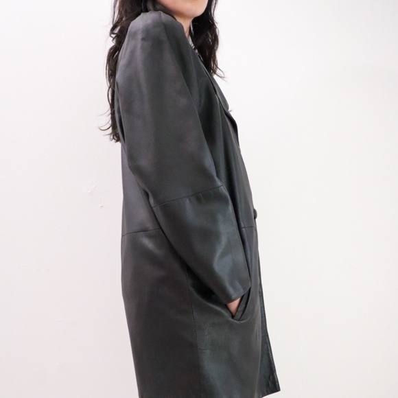 80s y2k Vintage Sheepskin winter black leather jacket coat / size M - Picture 8 of 9